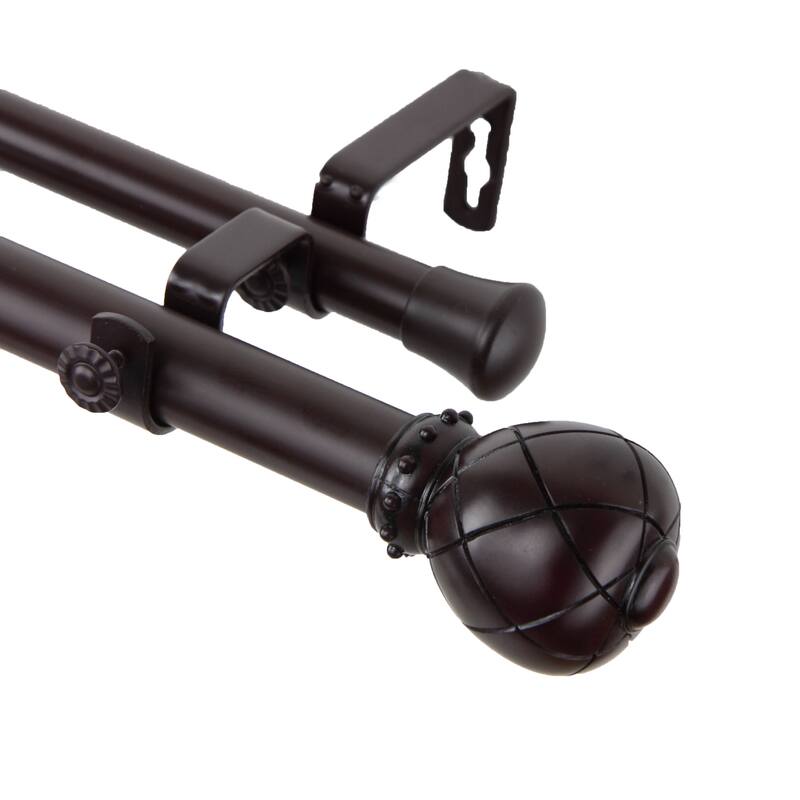InStyleDesign Emperor 1 Inch Diameter Adjustable Double Curtain Rod - 28 to 48 inches - Mahogany