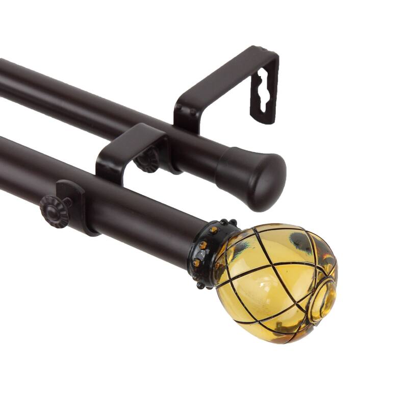 InStyleDesign Emperor 1 Inch Diameter Adjustable Double Curtain Rod - 28 to 48 inches - Clear Champagne