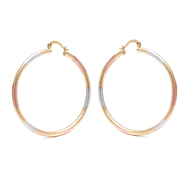 Peermont Jewelry 18k Goldplated Three tone 50mm Textured Hoop Earrings