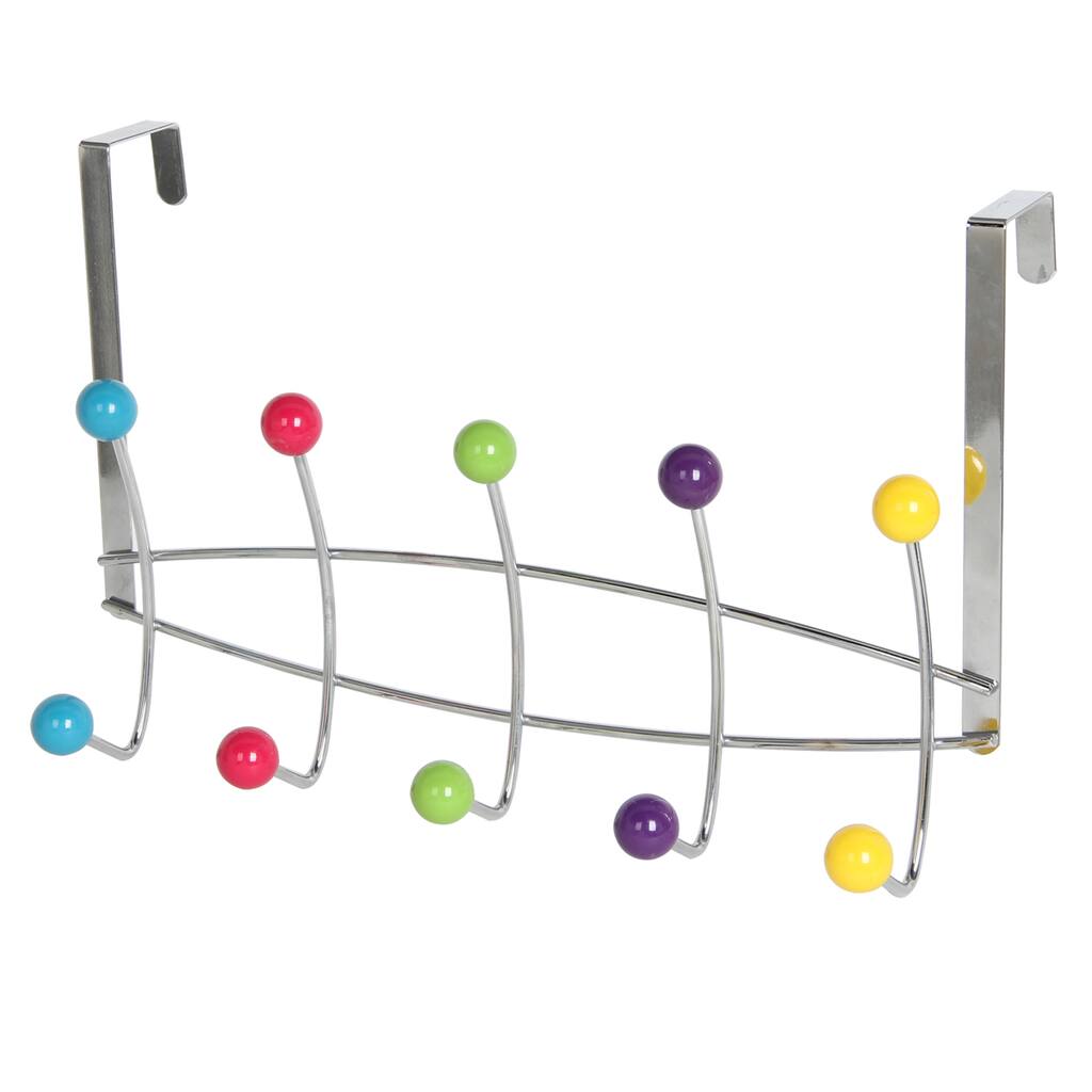 Over The Door Multi Colored 5 Hook Hanging Rack