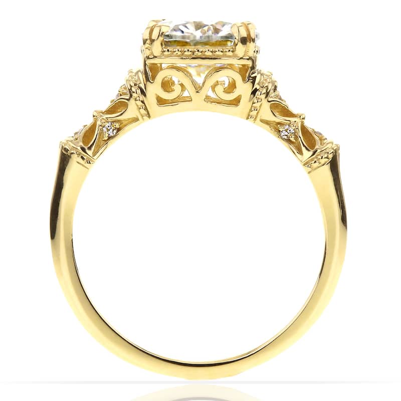 Annello by Kobelli 14k Yellow Gold 1 1/2ct TGW Round-cut Moissanite and Diamond Fancy Art Nouveau Engagement Ring