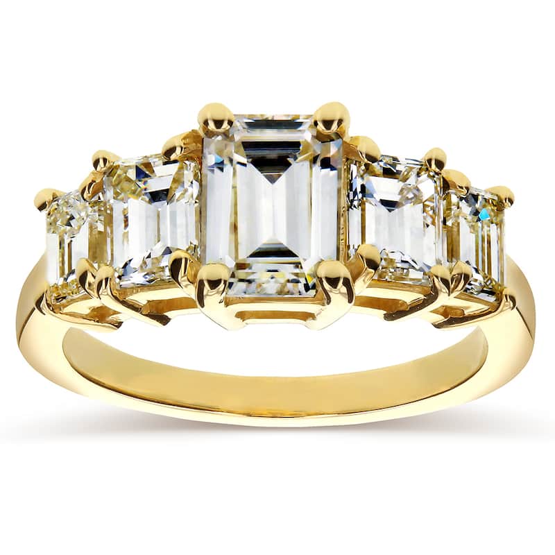 Annello by Kobelli 14k Yellow Gold Emerald-cut Moissanite and 1 1/3ct TDW Diamond Five Stone Engagem