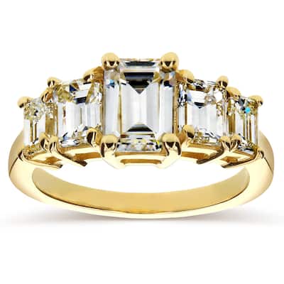 Annello by Kobelli 14k Yellow Gold Emerald-cut Moissanite and 1 1/3ct TDW Diamond Five Stone Engagem