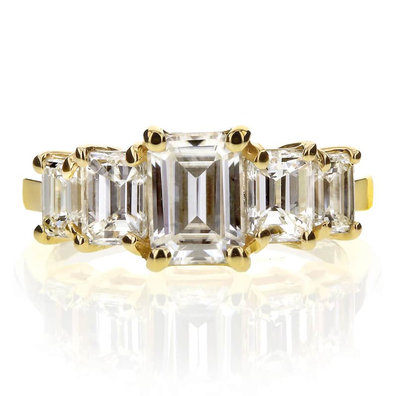 Annello by Kobelli 14k Yellow Gold Emerald-cut Moissanite and 1 1/3ct TDW Diamond Five Stone Engagem