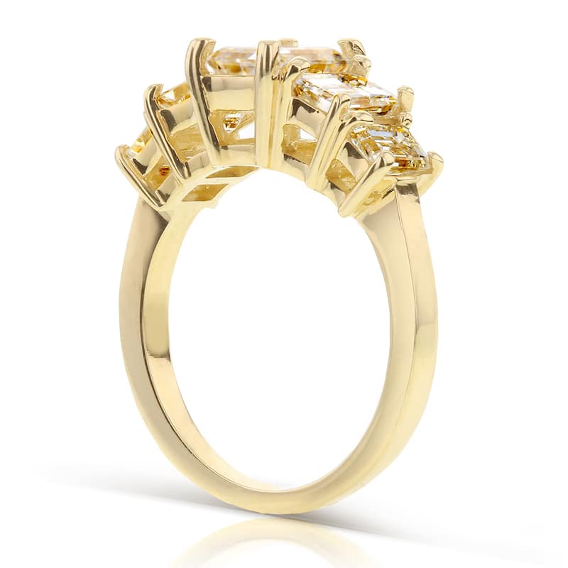 Annello by Kobelli 14k Yellow Gold Emerald-cut Moissanite and 1 1/3ct TDW Diamond Five Stone Engagem
