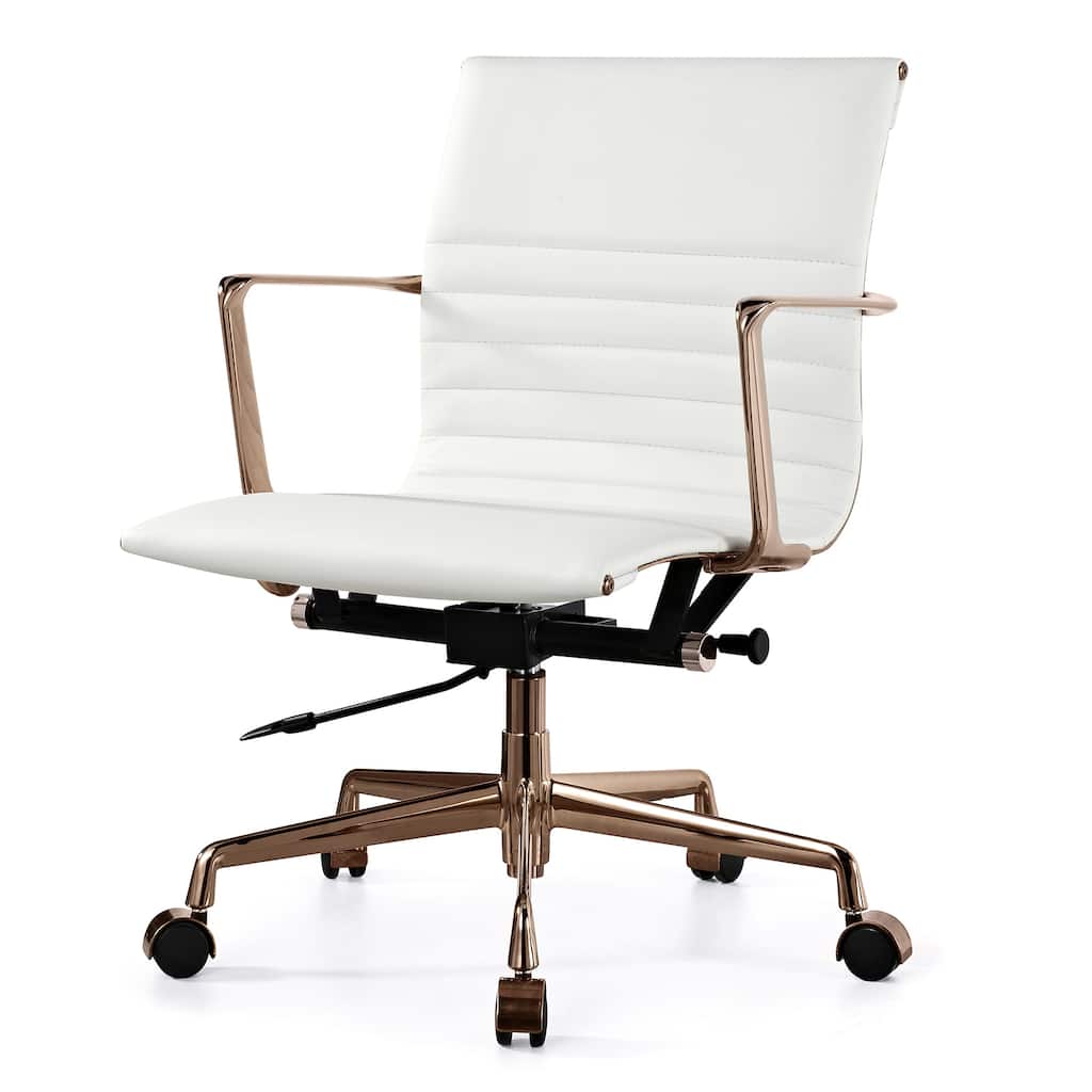 QUINZE Office Chair In in Rose Gold and White Italian Leather
