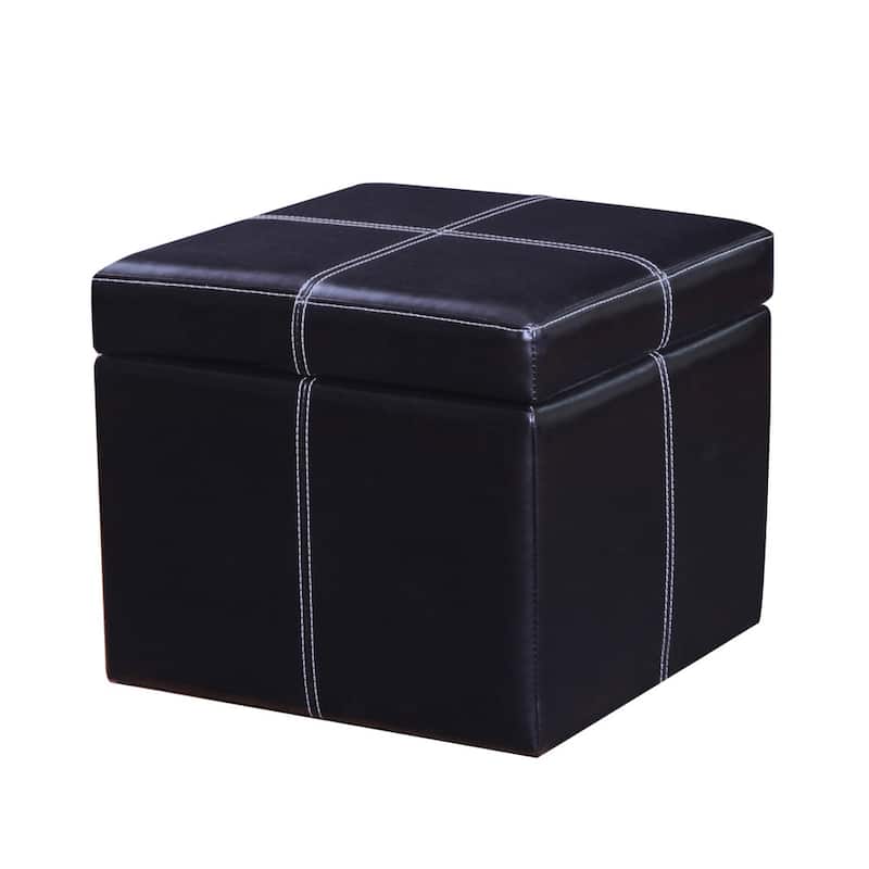 Adeco Bonded Leather Contrast Stitch Square Storage Ottoman Footstool