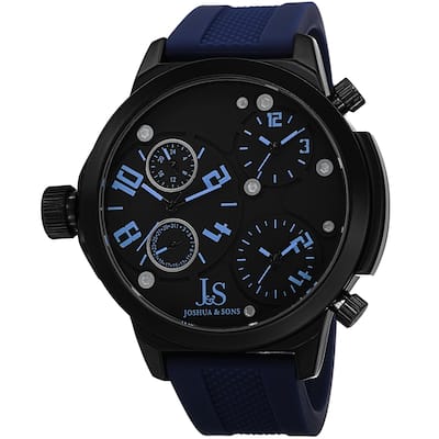 Joshua & Sons Men's Quartz Triple Time-Zone Rubber Blue Strap Watch