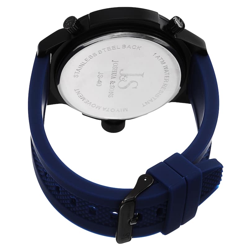Joshua & Sons Men's Quartz Triple Time-Zone Rubber Blue Strap Watch