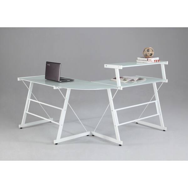 Somette L-Shaped White Office Desk with Upper Shelf - Bed Bath & Beyond ...