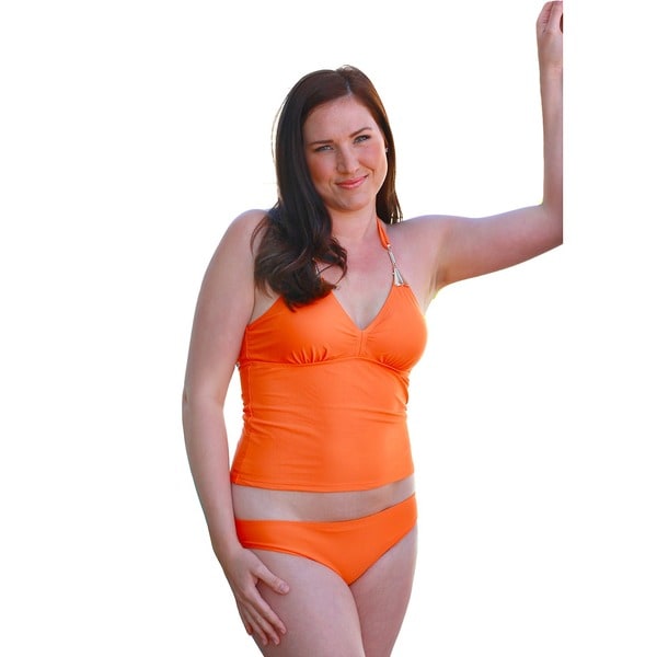 CaCelin Womens Orange Jewel Halter Tankini   Shopping   Top