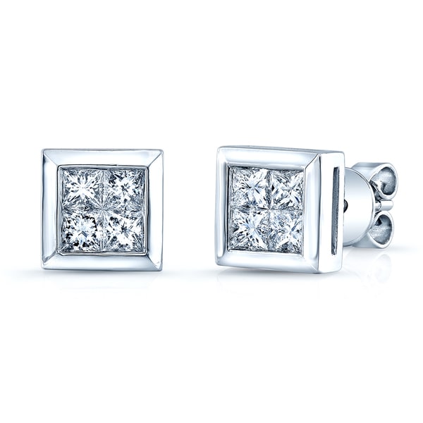 Estie G 14k White Gold 1ct Tdw Princess Cut Invisible Set Estie G 14k White Gold 1ct Tdw Princess Cut Invisible Set Diamond Square Earrings