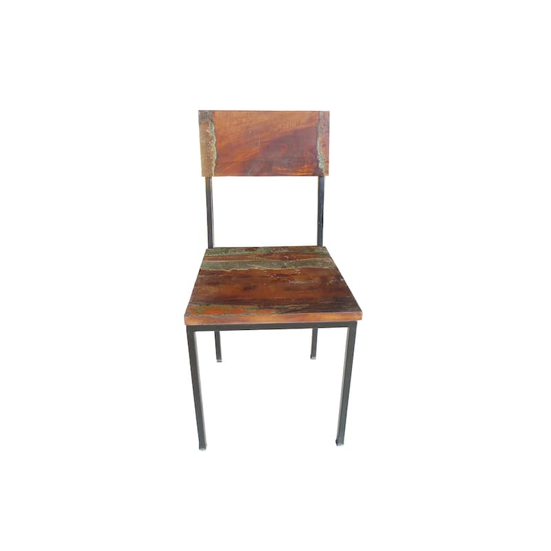 Handmade Old Reclaimed Wood and Metal Chairs, Set of 2 (India) - 36"H x 18"W x 18"L