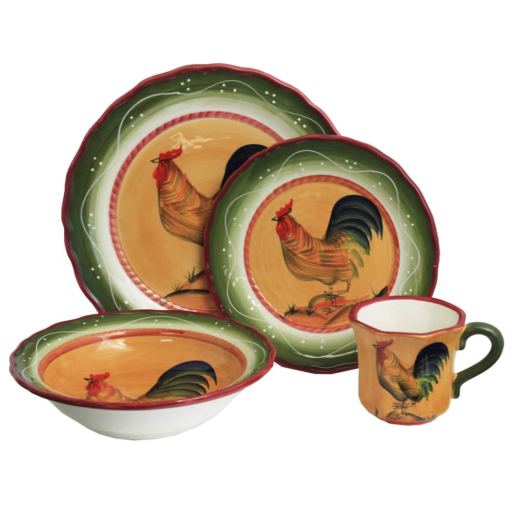 Rooster Hand-painted 16-Piece Dinner Set - Serving for 4