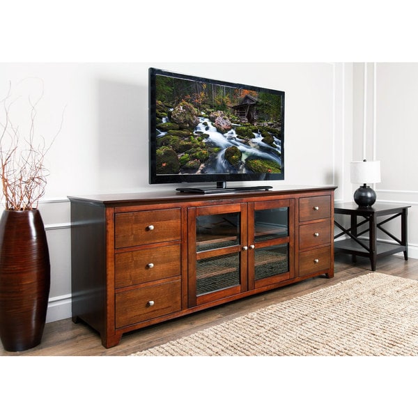 Shop Abbyson Magnolia Walnut Wood 72inch TV Console Free Shipping