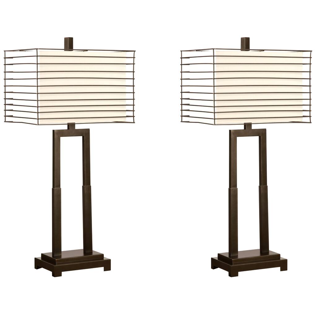 Modern Open Base Table Lamp with Wired Metal Frame Shade (Set of 2)