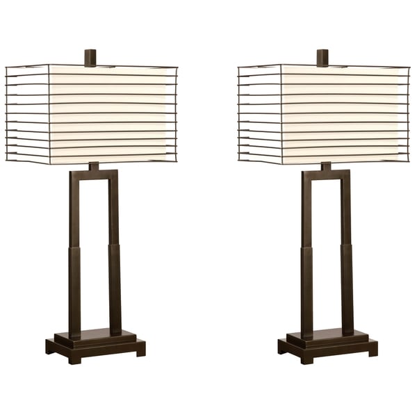 Modern Open Base Table Lamp with Wired Metal Frame Shade (Set of 2)