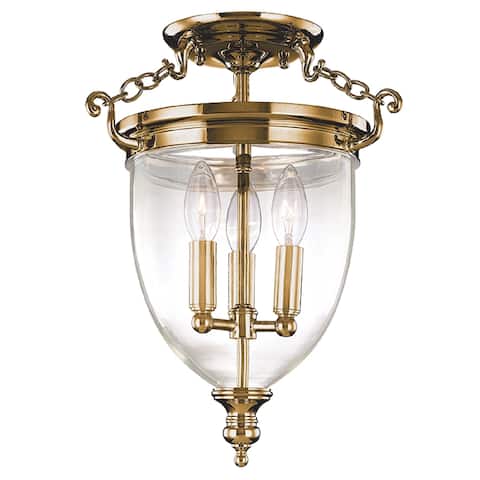 Hudson Valley Hanover 3-light Semi Flush, Aged Brass
