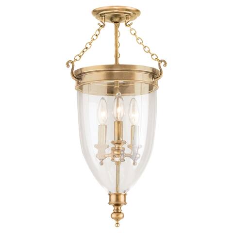 Hudson Valley Hanover 3-light Semi Flush, Aged Brass
