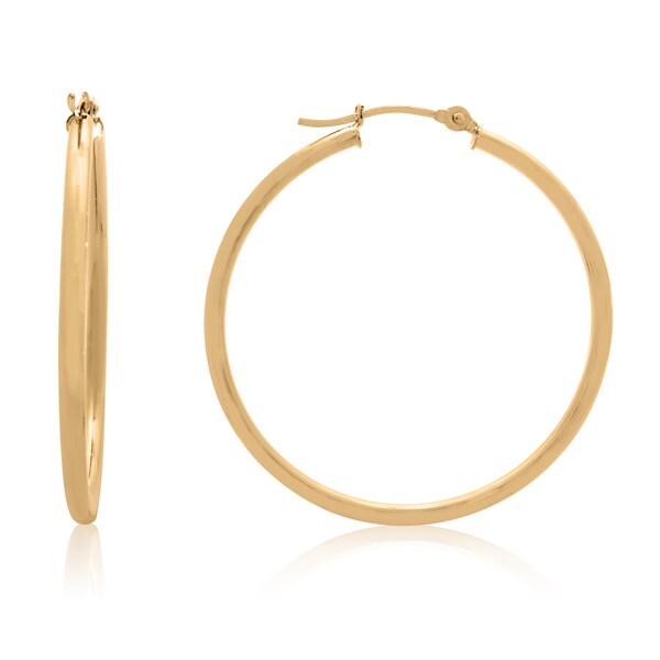 14K Rose Gold Polished 35mm Round Hoop Earrings