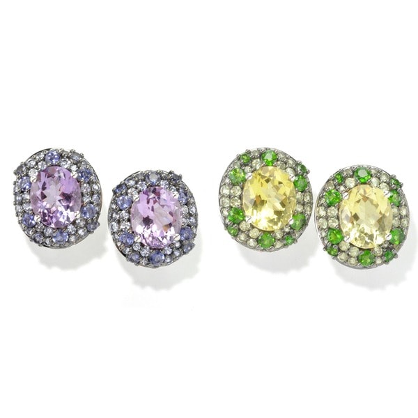 Suzy Levian 18k Gold Sterling Silver Gemstone Pave Stud Earrings