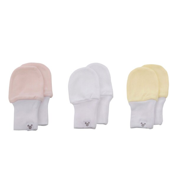 Crummy Bunny No Scratch Pink, Yellow, White Cotton Baby Mittens (Set of 3)