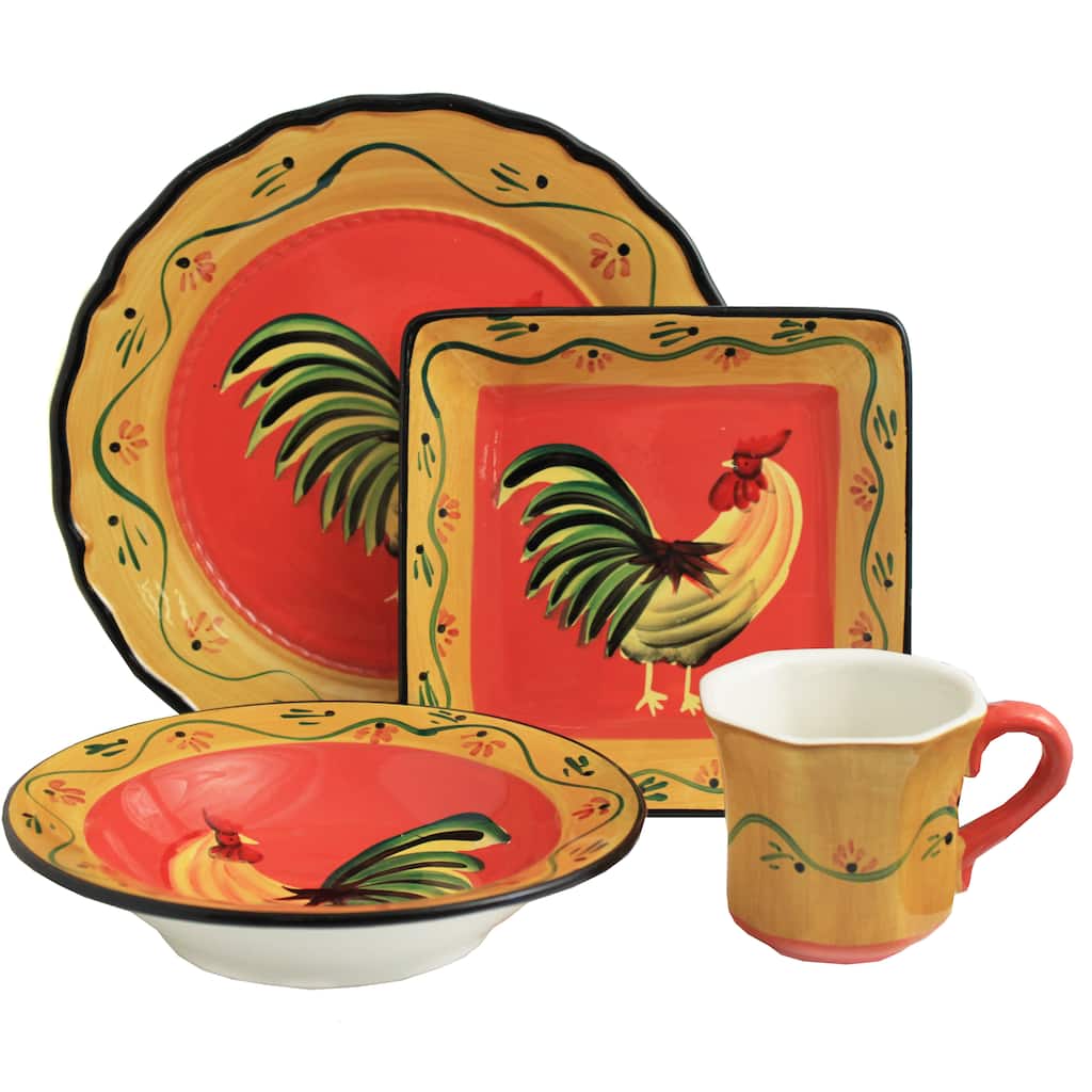 Grand Rooster Collection Hand-painted 16-Piece Dinner Set - Serving for 4