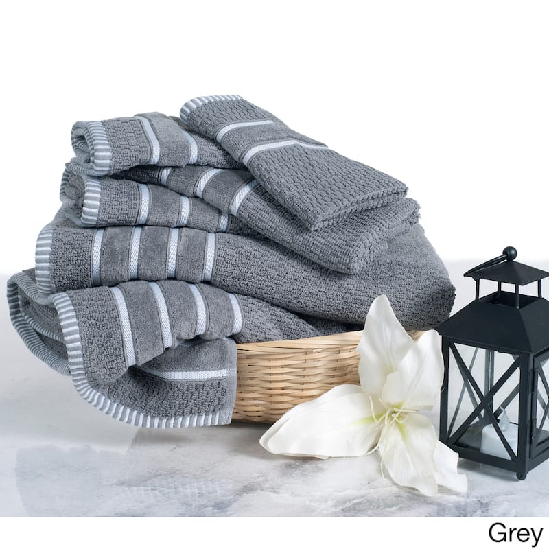6-Piece Towel Set - Combed Cotton Rice Weave Bathroom Accessories by Windsor Home - Grey