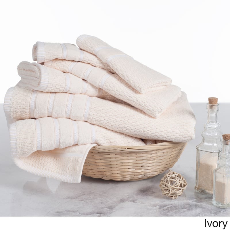 6-Piece Towel Set - Combed Cotton Rice Weave Bathroom Accessories by Windsor Home