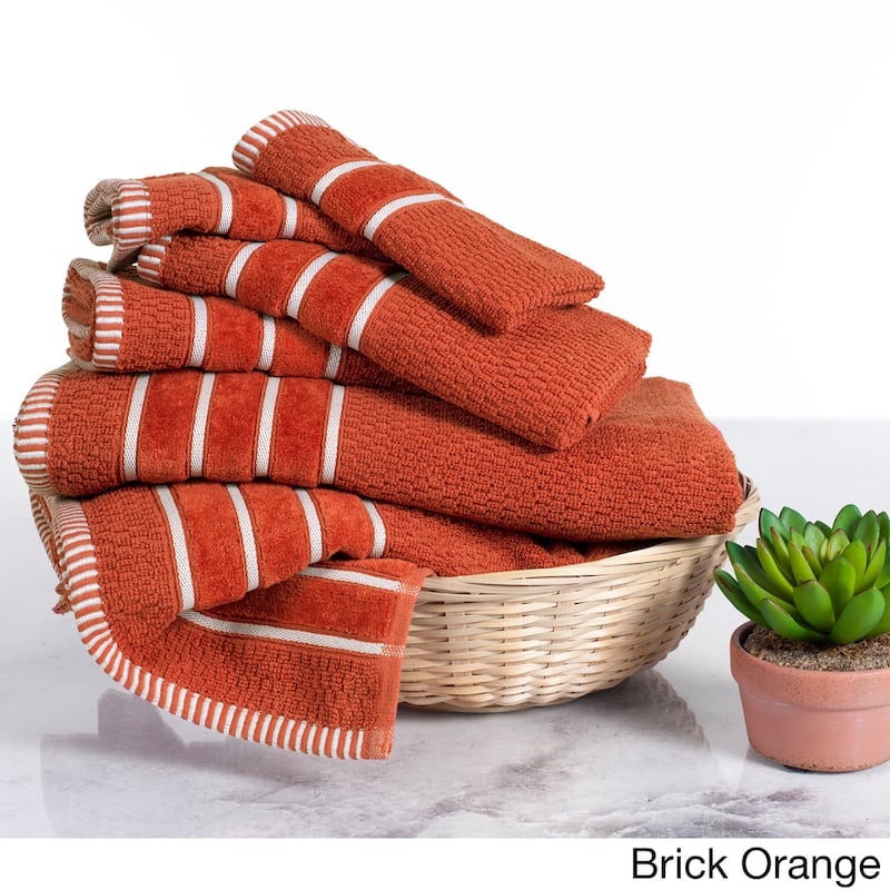 6-Piece Towel Set - Combed Cotton Rice Weave Bathroom Accessories by Windsor Home - Brick