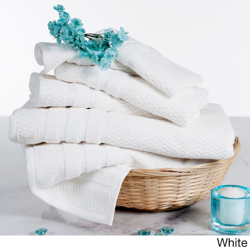 6-Piece Towel Set - Combed Cotton Rice Weave Bathroom Accessories by Windsor Home