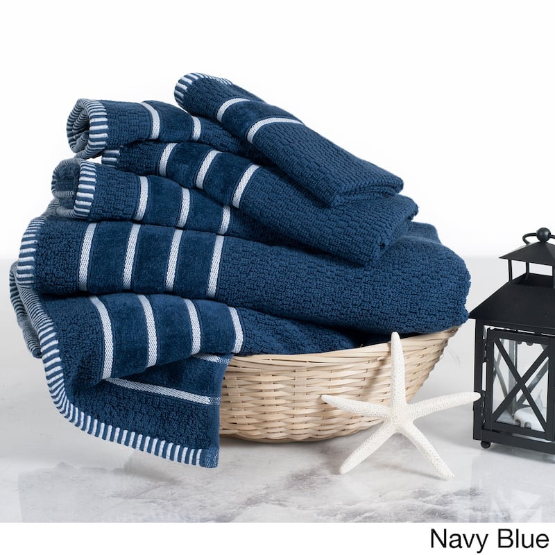 6-Piece Towel Set - Combed Cotton Rice Weave Bathroom Accessories by Windsor Home - Navy Blue