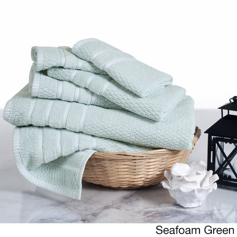 6-Piece Towel Set - Combed Cotton Rice Weave Bathroom Accessories by Windsor Home