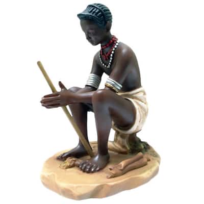 Mursi Making Fire Figurine - 4.5"h x 3.5"w x 3"l