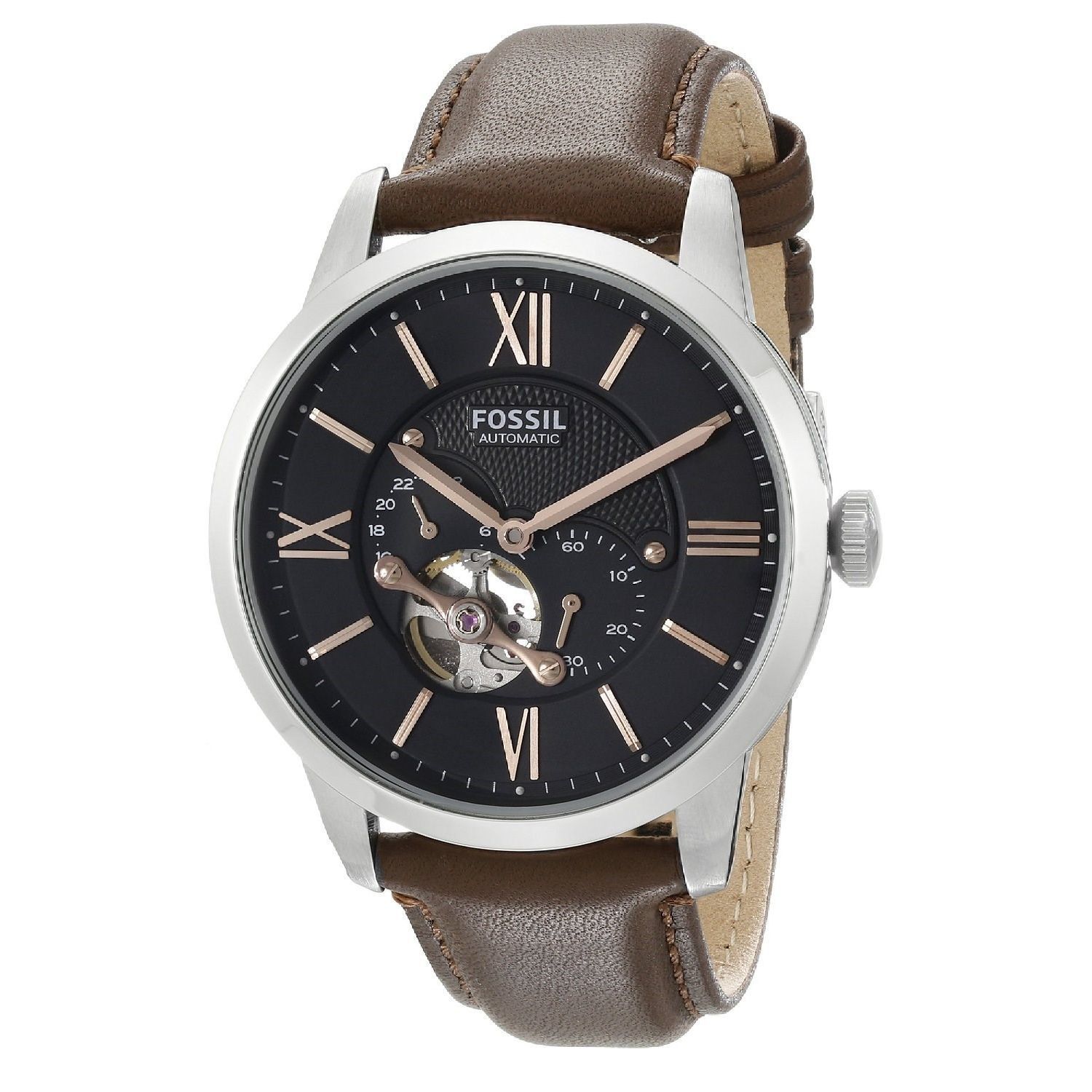 Shop Fossil Men's Townsman Automatic Leather Brown Watch - Free ...