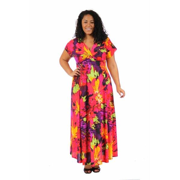 24/7 Comfort Apparel Women's Plus Size Vibrant Floral Wrap Dress ...