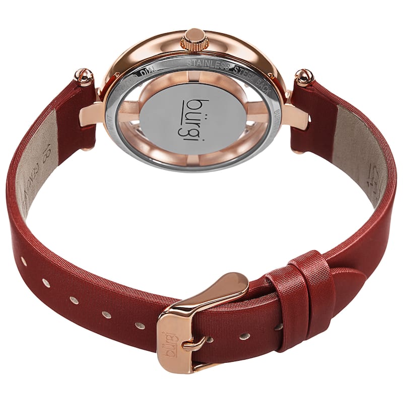 Burgi Women's Quartz Diamond Satin Red Strap Watch
