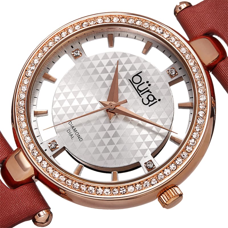 Burgi Women's Quartz Diamond Satin Red Strap Watch