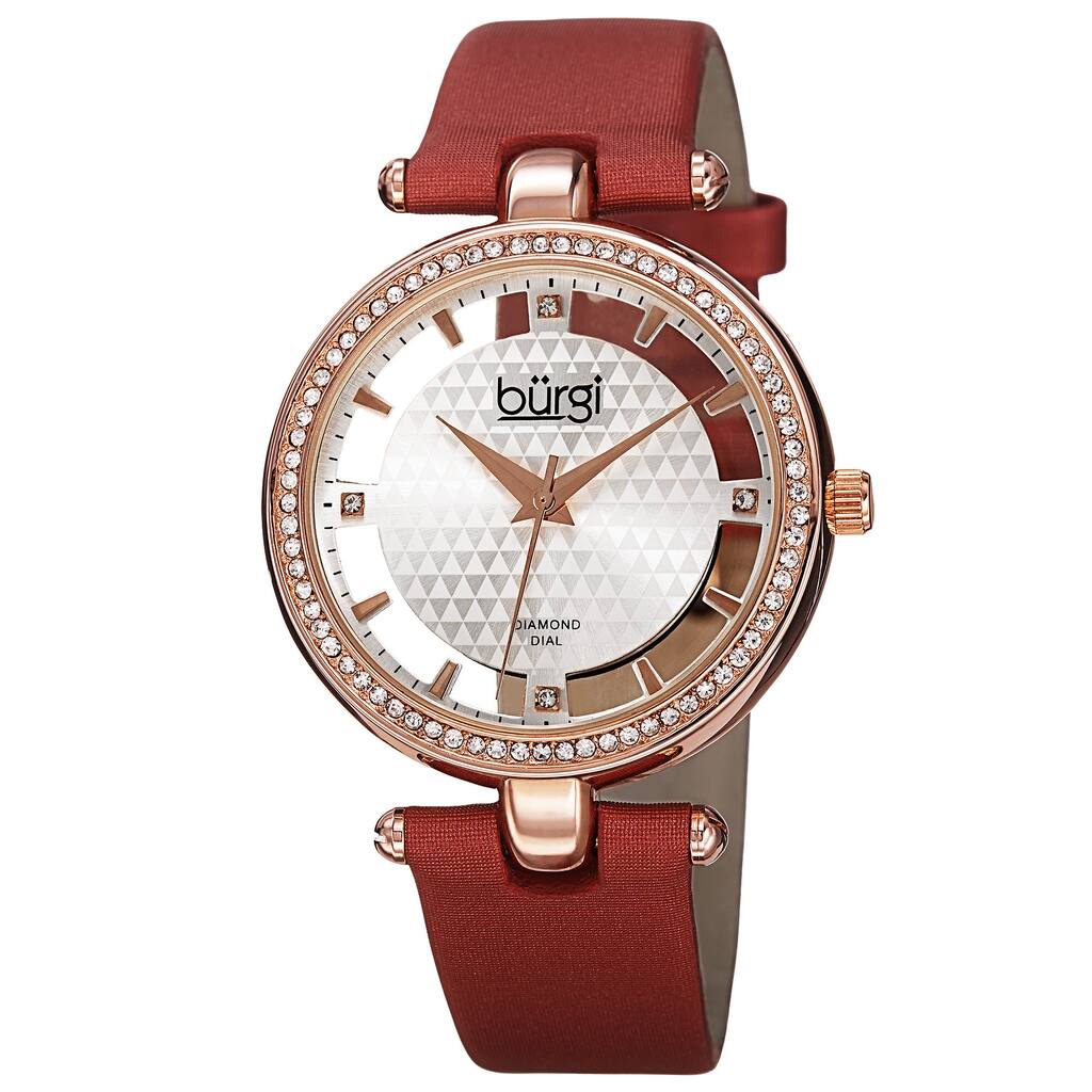 Burgi Women's Quartz Diamond Satin Red Strap Watch