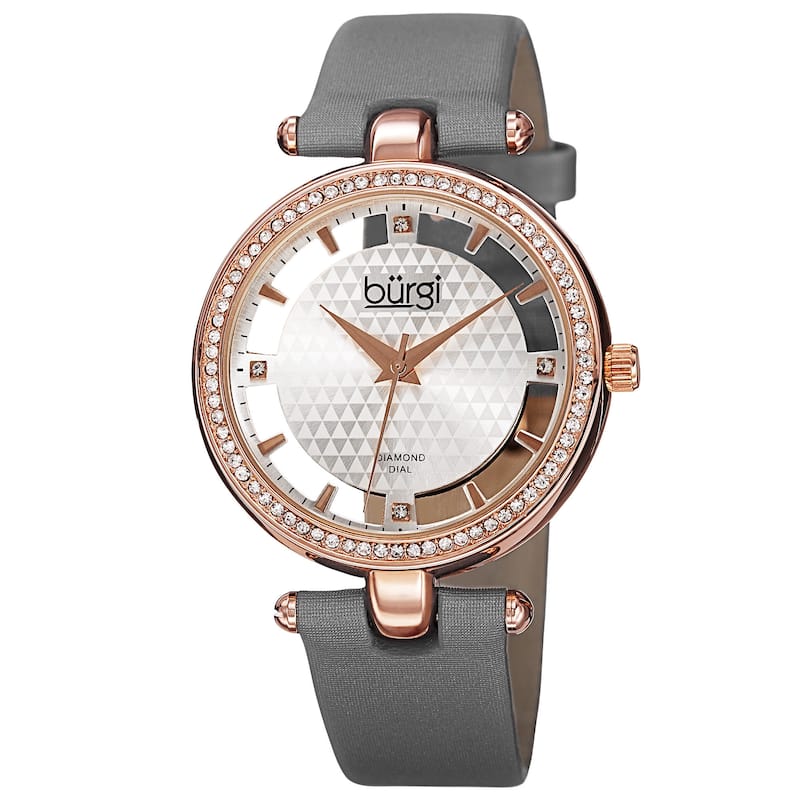 Burgi Women's Quartz Diamond Satin Grey Strap Watch