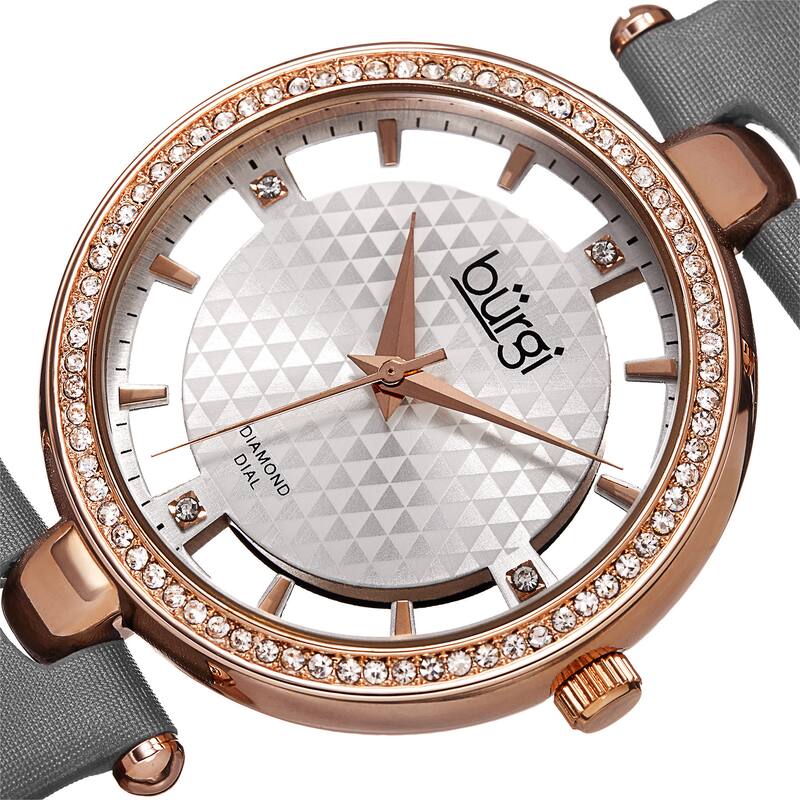 Burgi Women's Quartz Diamond Satin Grey Strap Watch