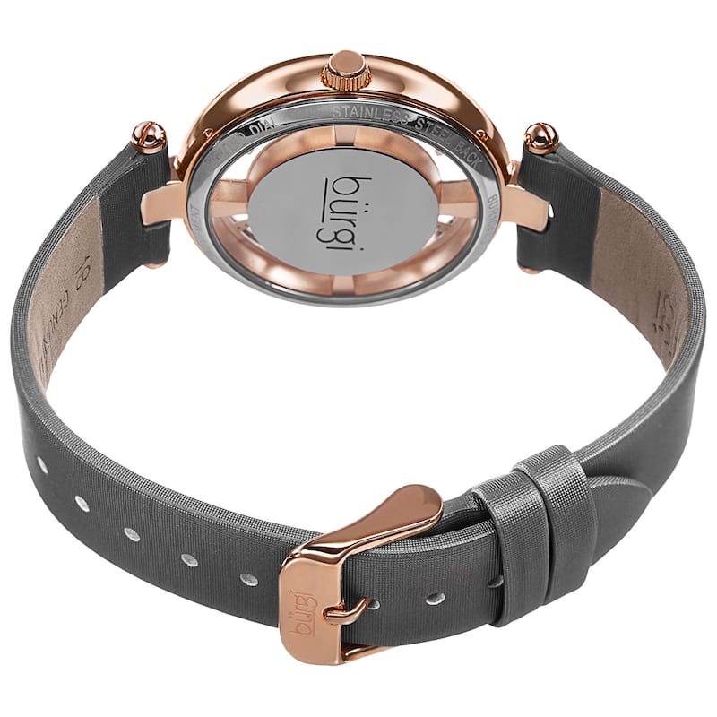 Burgi Women's Quartz Diamond Satin Grey Strap Watch