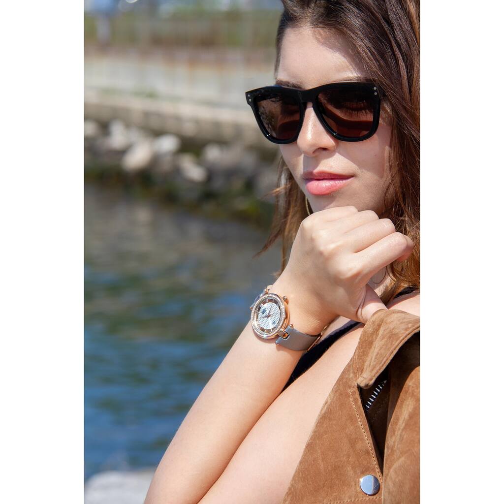 Burgi Women's Quartz Diamond Satin Grey Strap Watch