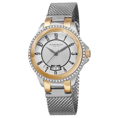 Akribos XXIV Men's Quartz Crystal Stainless Steel Two-Tone Strap Watch