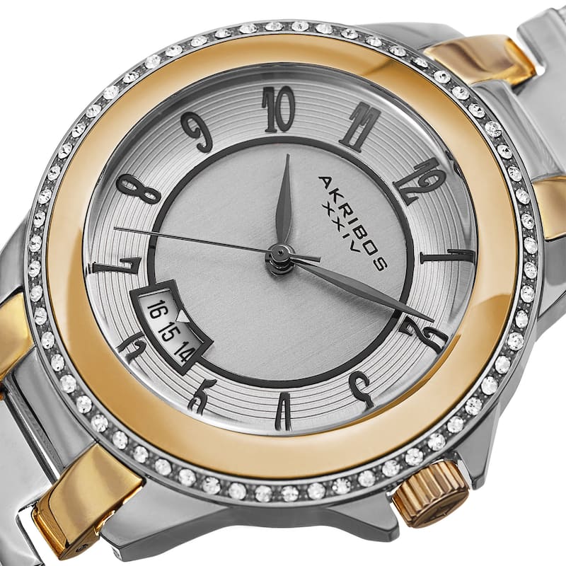 Akribos XXIV Men's Quartz Crystal Stainless Steel Two-Tone Strap Watch