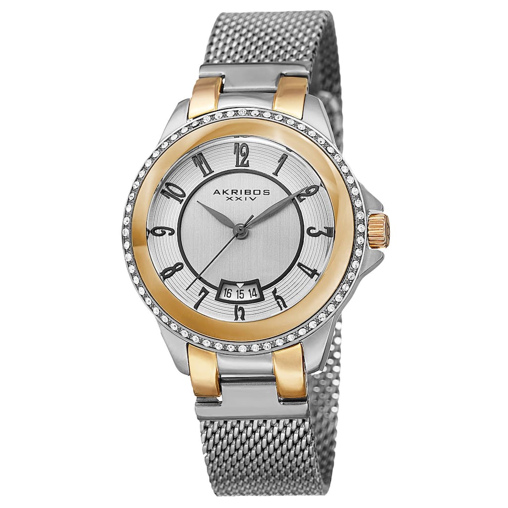 Akribos XXIV Men's Quartz Crystal Stainless Steel Two-Tone Strap Watch