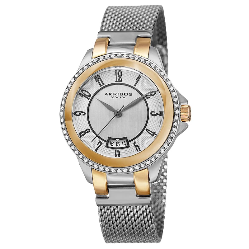 Akribos XXIV Men's Quartz Crystal Stainless Steel Two-Tone Strap Watch