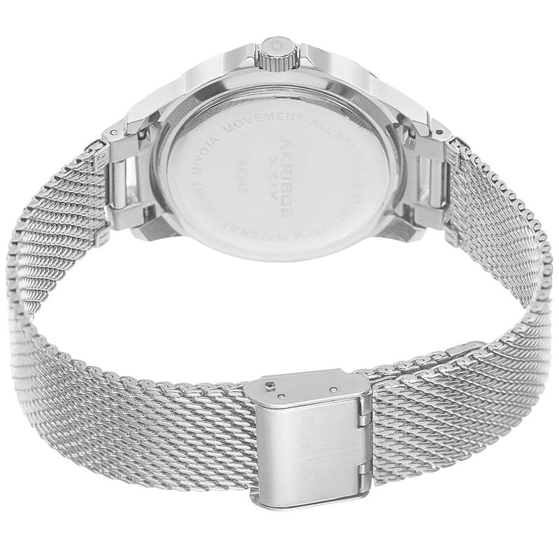 Akribos XXIV Men's Quartz Crystal Stainless Steel Silver-Tone Strap Watch - silver