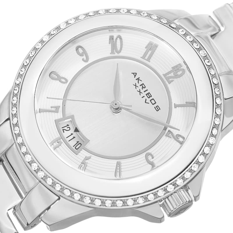 Akribos XXIV Men's Quartz Crystal Stainless Steel Silver-Tone Strap Watch - silver
