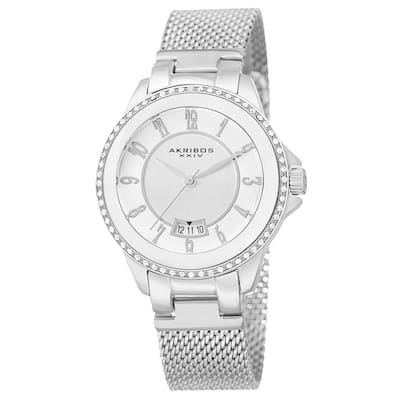 Akribos XXIV Men's Quartz Crystal Stainless Steel Silver-Tone Strap Watch - silver